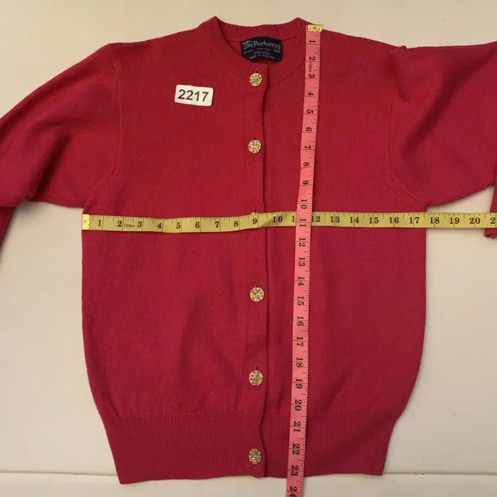 Burberry Sweater Vintage Cardigan 100% Wool Fuchsia Pink Sz Small - Picture 6 of 6